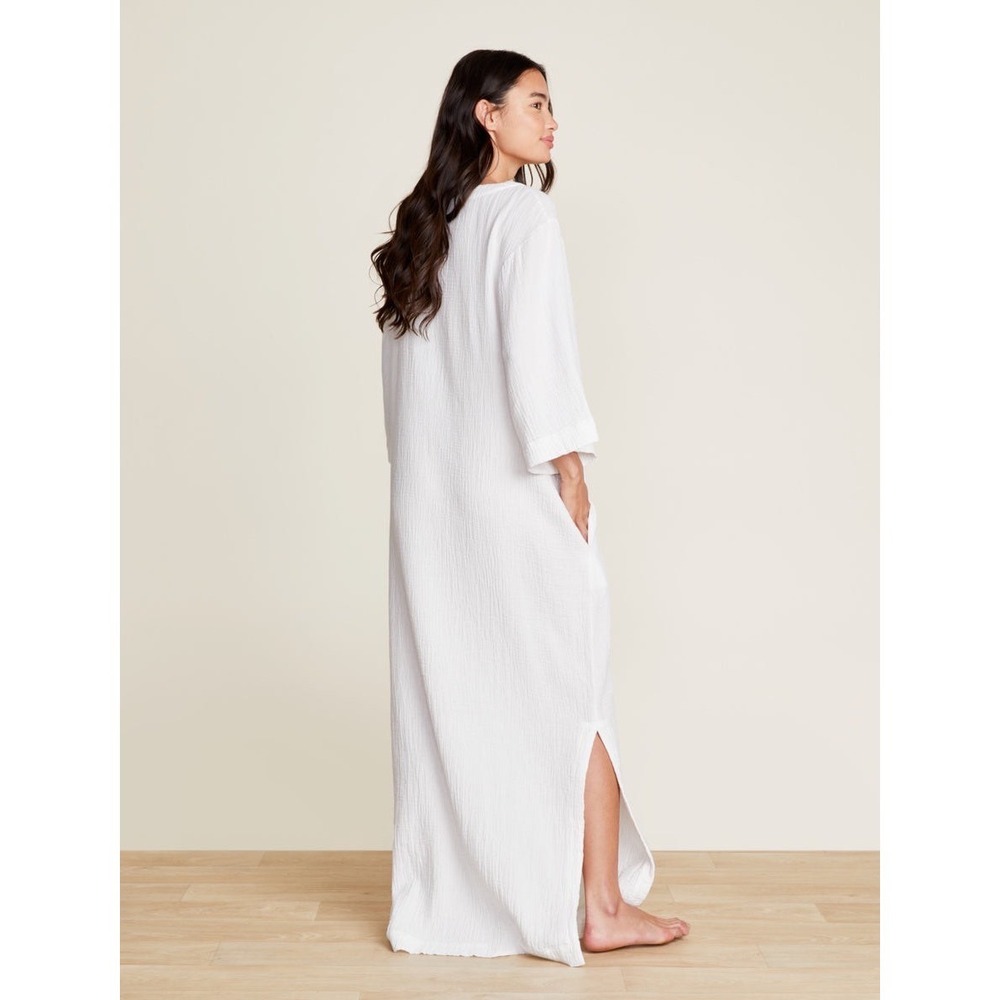 Barefoot Dreams Malibu Collection Crinkle Cotton V-Neck Caftan Dress Size L - Picture 2 of 10